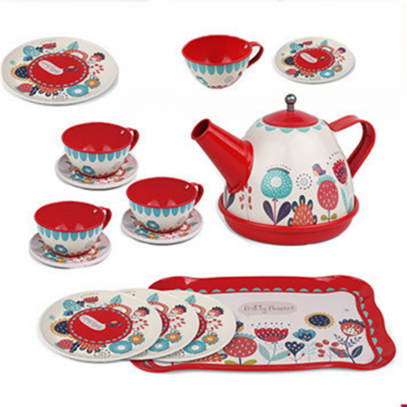 Set ceai Karemi, pentru copii, cu ceainic, cani, platou, Alb / Rosu [1]