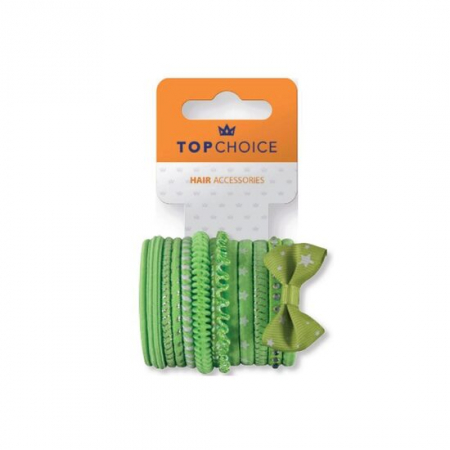 Elastice, agrafe - Set de 12 bucati asortate Elastic de par Top Choice, in nuante de verde, TC22029