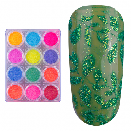 UNGHII - Set decor unghii, Lila Rossa, sclipici cu efect neon