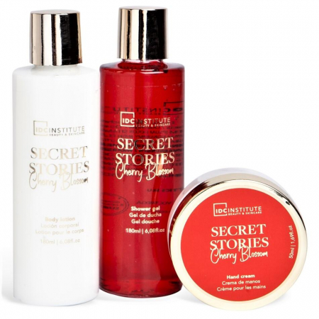 Set gel dus, lotiune corp si crema maini Secret Stories Cherry Blosom Shoe, IDC Institute 44019, 410 ml [1]