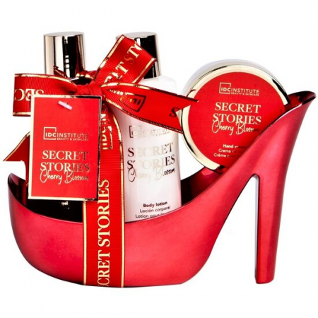 MyCosmetics - Set gel dus, lotiune corp si crema maini Secret Stories Cherry Blosom Shoe, IDC Institute 44019, 410 ml
