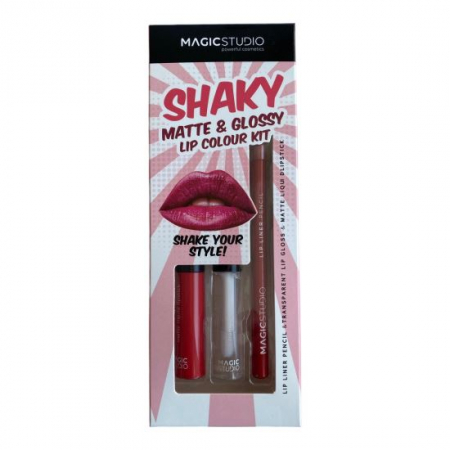 MACHIAJ - Set gloss si creion de buze Shaky, Matte & Glossy, 60749, Rosu, Magic Studio, 2 g