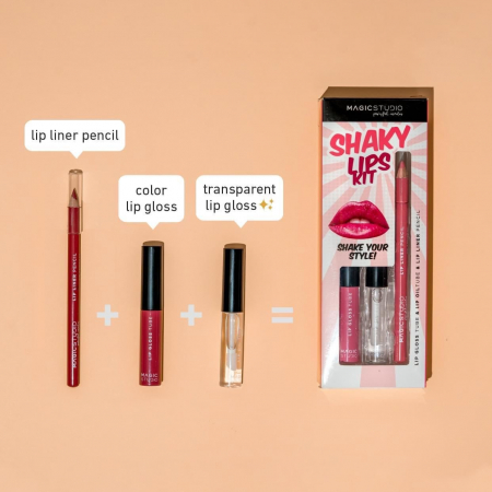 Set gloss si creion de buze Shaky, Matte & Glossy, 60749, Roz deschis, Magic Studio, 2 g [4]