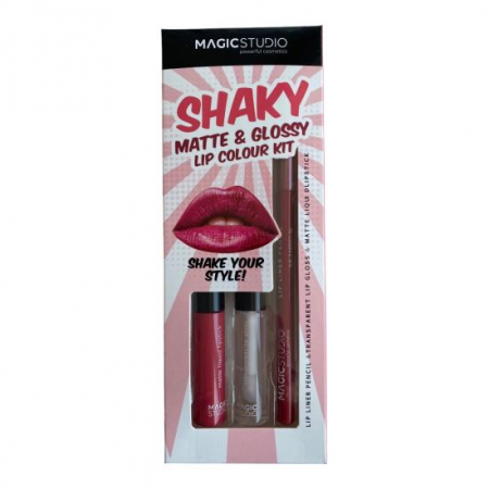 MACHIAJ - Set gloss si creion de buze Shaky, Matte & Glossy, 60749, Roz inchis, Magic Studio, 2 g