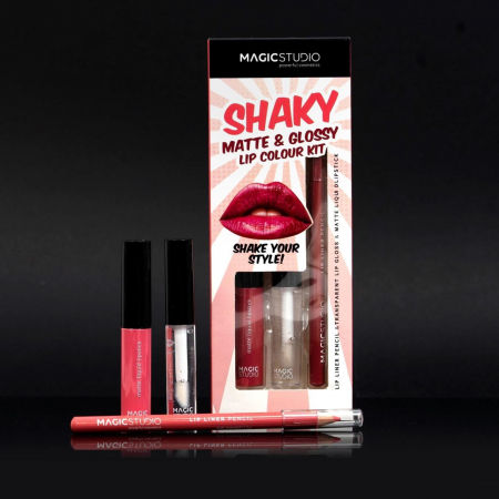 Set gloss si creion de buze Shaky, Matte & Glossy, 60749, Roz inchis, Magic Studio, 2 g [3]