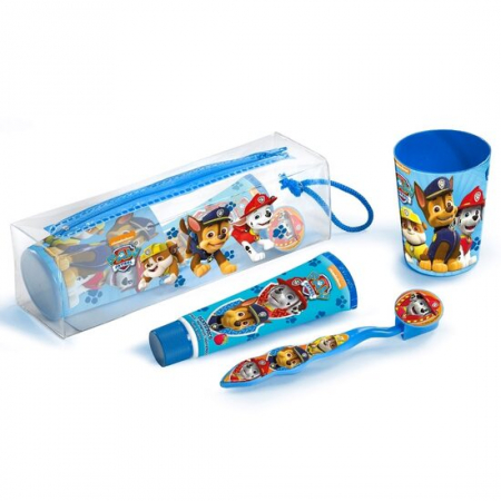 COPII - Set ingrijire dentala pentru baieti, pahar, pasta de dinti, periuta si etui, Paw Patrol