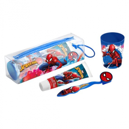 Import - Set ingrijire dentala pentru copii, pahar, pasta de dinti, periuta si etui, Spiderman, 2567