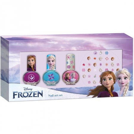 Import - Set manichiura pentru fetite, cu 3 lacuri de unghii si modele de lipit pe unghii, Frozen