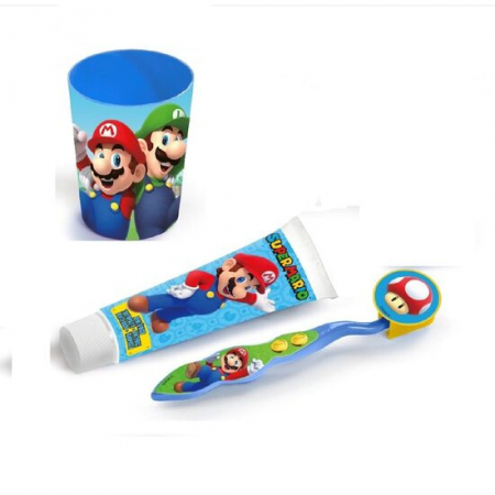 Fara Categorie - Set pahar pasta de dinti periuta si etui pentru ingrijire dentara Super Mario pentru copii 1805