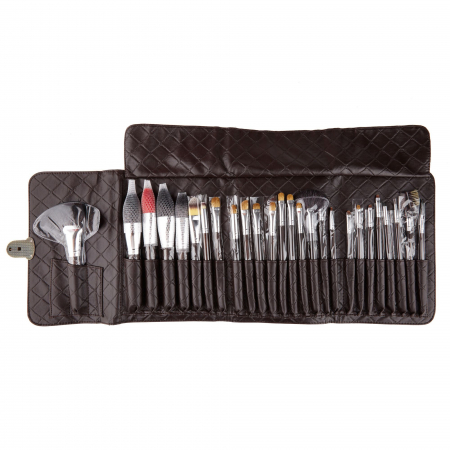 MACHIAJ - Set pensule makeup cu husa maro, 26 buc