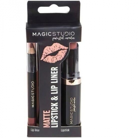 Ruj - Set Perfect Lips, Ruj de buze mat si creion pentru contur asortat, Nr. 3, Dark Nude, Magic Studio