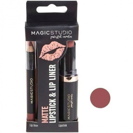 Set Perfect Lips, Ruj de buze mat si creion pentru contur asortat, Nr. 3, Dark Nude, Magic Studio [1]