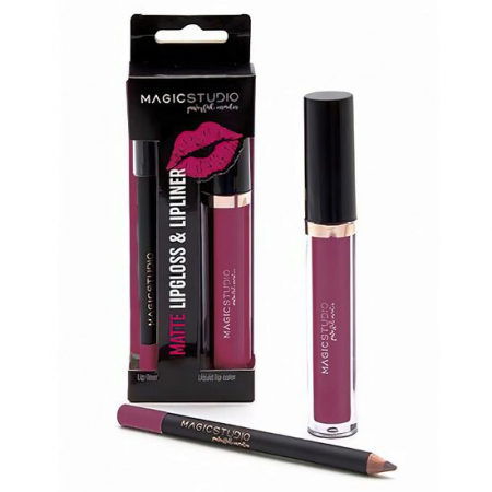 MACHIAJ - Set Perfect Lips ruj lichid mat si creion contur, Nr.2 Roz, Magic Studio