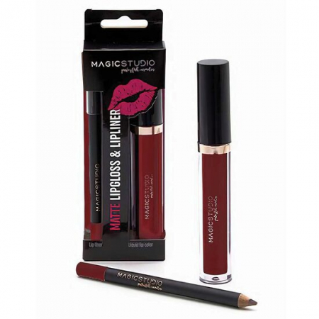MACHIAJ - Set Perfect Lips ruj lichid mat si creion contur, Nr.3, 40's Red, Magic Studio