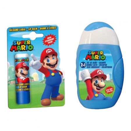 Set produse ingrijire copii, gel de dus si sampon, balsam de buze si borseta depozitare Super Mario 1809, 110 ml [1]