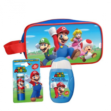 Fara Categorie - Set produse ingrijire copii, gel de dus si sampon, balsam de buze si borseta depozitare Super Mario 1809, 110 ml