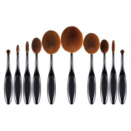 MACHIAJ - Set profesional makeup, 10 pensule machiaj, tip perie, beauty gold