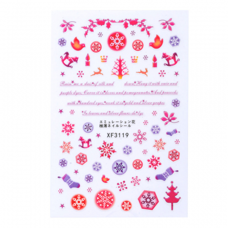 UNGHII - Sticker Lila Rossa pentru decor unghii, Craciun, Revelion si iarna, nail art, xf3119