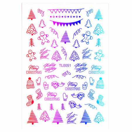 UNGHII - Sticker nail art Lila Rossa, pentru Craciun, Revelion si iarna, 14.5 x 9.1 cm, tl0051
