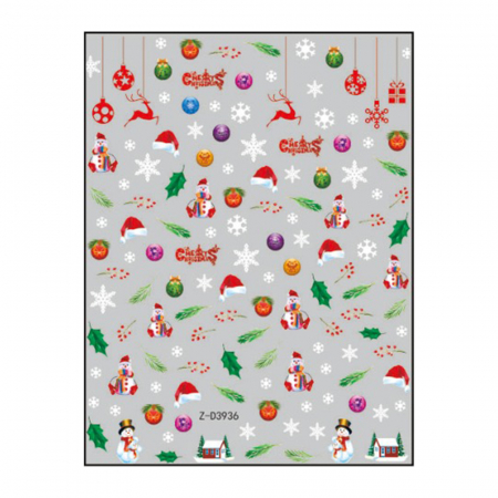UNGHII - Sticker nail art Lila Rossa, pentru Craciun, Revelion si iarna, 15 x 9 cm, z-d3936