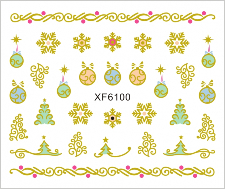 UNGHII - Sticker nail art Lila Rossa, pentru Craciun, Revelion si iarna, 7.2 x 10.5 cm, xf6100