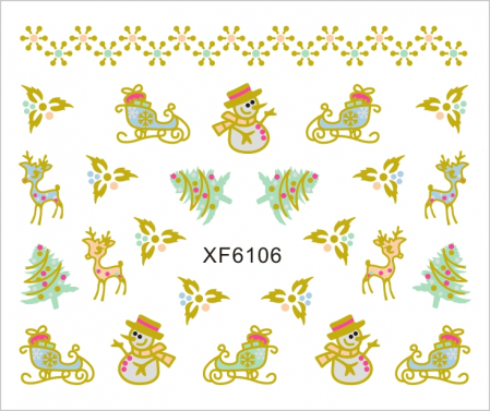 UNGHII - Sticker nail art Lila Rossa, pentru Craciun, Revelion si iarna, 7.2 x 10.5 cm, xf6106