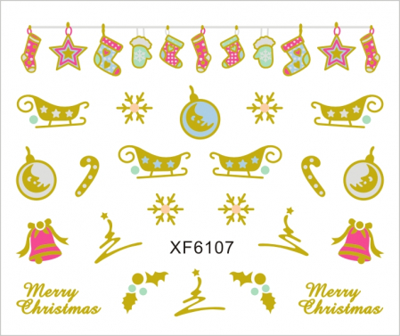 UNGHII - Sticker nail art Lila Rossa, pentru Craciun, Revelion si iarna, 7.2 x 10.5 cm, xf6107