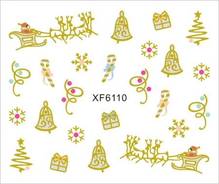 UNGHII - Sticker nail art Lila Rossa, pentru Craciun, Revelion si iarna, 7.2 x 10.5 cm, xf6110