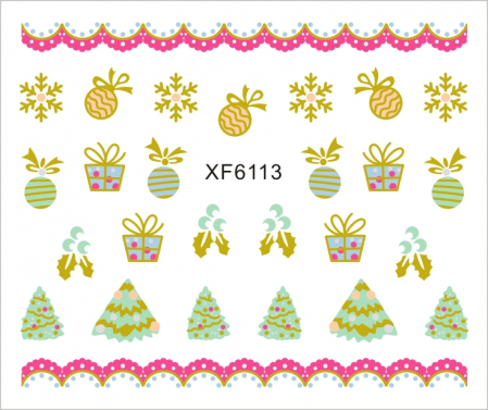 UNGHII - Sticker nail art Lila Rossa, pentru Craciun, Revelion si iarna, 7.2 x 10.5 cm, xf6113