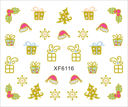 UNGHII - Sticker nail art Lila Rossa, pentru Craciun, Revelion si iarna, 7.2 x 10.5 cm, xf6116