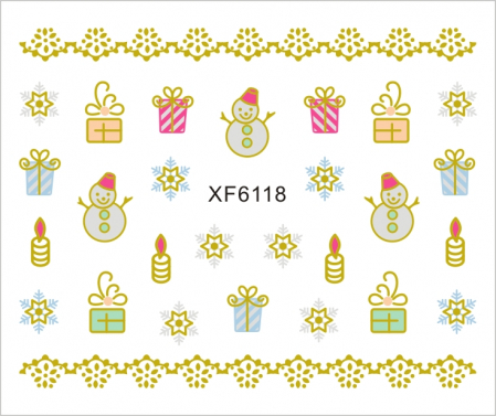 UNGHII - Sticker nail art Lila Rossa, pentru Craciun, Revelion si iarna, 7.2 x 10.5 cm, xf6118