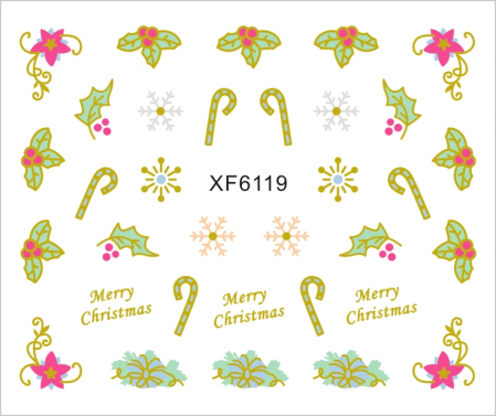 UNGHII - Sticker nail art Lila Rossa, pentru Craciun, Revelion si iarna, 7.2 x 10.5 cm, xf6119