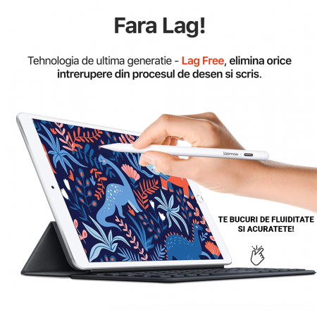 Stylus Pen, Loomax, pix pentru tableta iPad Apple, 10 penite anti-zgarieturi, 1 functie Palm Rejection, Tilt, Magnetic, USB-C, Alb [6]