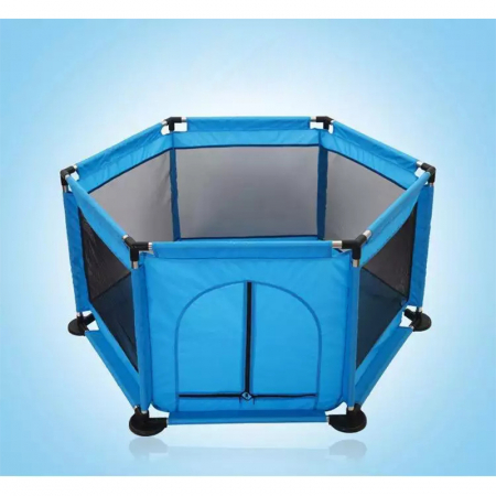 Tarc de joaca de copii multifunctional Karemi, plasa rezistenta, 50 bile, covor, albastru [4]