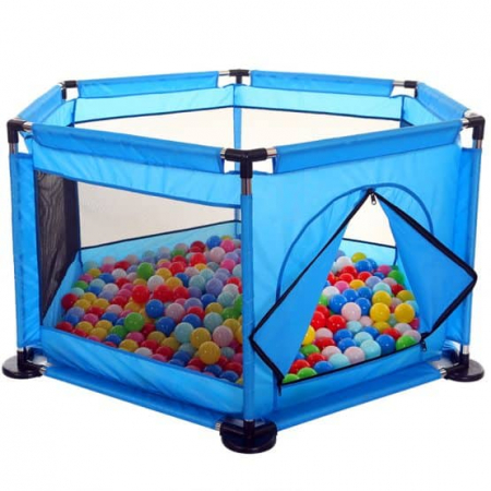 Tarc de joaca de copii multifunctional Karemi, plasa rezistenta, 50 bile, covor, albastru [5]