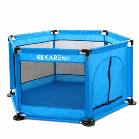 Tarc de joaca de copii multifunctional Karemi, plasa rezistenta, 50 bile, covor, albastru [1]