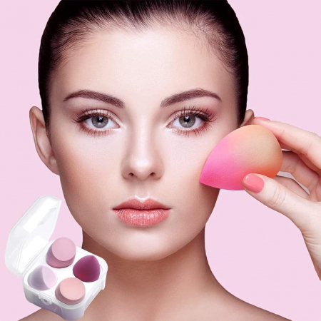 Set 4 bureti machiaj, pentru aplicarea fondului de ten, Blender, stil lacrima Top Choice 38538, cu cutie depozitare [3]
