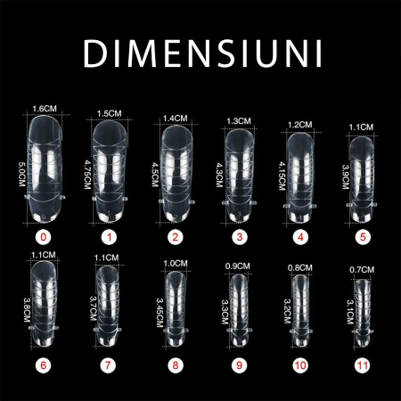 Tipsuri unghii false 120 buc, pentru polygel, Lila Rossa, Transparent [1]