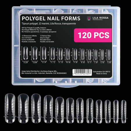 Tipsuri unghii false 120 buc, pentru polygel, Lila Rossa, Transparent [0]