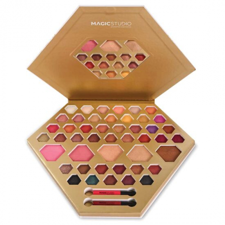 Fara Categorie - Trusa de machiaj Diamond Complete Shine, cu farduri de pleoape, ten si luciu de buze, Magic Studio
