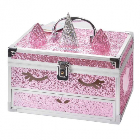COPII - Trusa metalica cu accesorii pentru machiaj si unghii, Unicorn Big Glitter Case, fetite, Martinelia