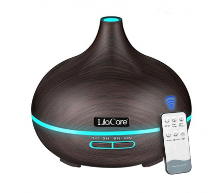 ACASA - Umidificator difuzor aromaterapie, Lila Care, 500 ml, ultrasonic, cu telecomanda, Maro inchis