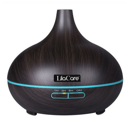Umidificator difuzor aromaterapie, Lila Care, 500 ml, ultrasonic, cu telecomanda, Maro inchis [1]