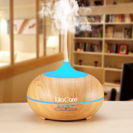 ACASA - Umidificator si difuzor aromaterapie LilaCare, 500 ml, ultrasonic, cu telecomanda, lemn stejar
