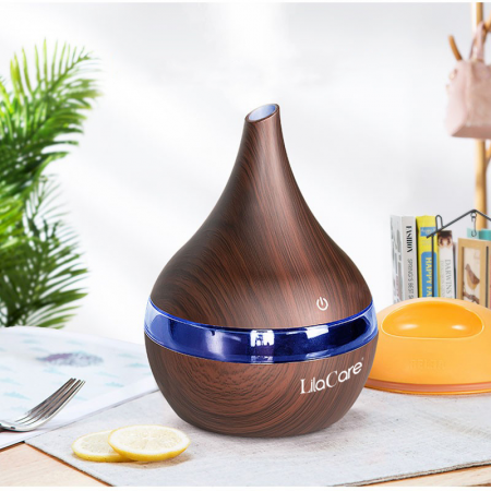 ACASA - Umidificator si difuzor aromaterapie LilaCare, ultrasonic, 300 ml, schimbare culoare led, maro
