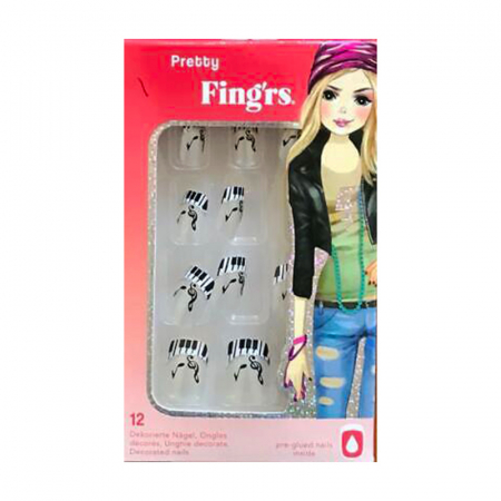 UNGHII - Unghii false 12 buc cu adeziv, model Pretty Fing'rs Music Mania Long