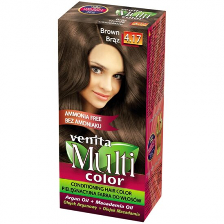 PAR - Vopsea de par fara amoniac, Multicolor, Venita, 50 ml, Nr. 4.17, Brown
