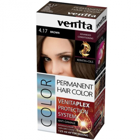 PAR - Vopsea de par permanenta, Venita Plex, 125 ml, Nr 4.17, Saten, 125ml