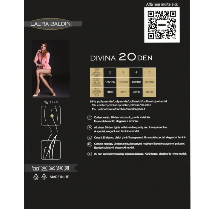 Dres cu chilot complet transparent DIVINA 20 den, Negru [4]