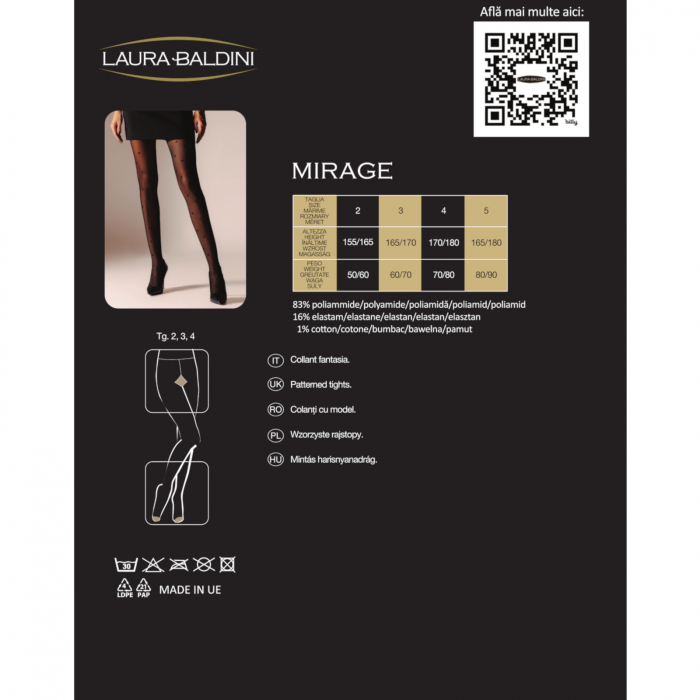 Dres din plasa marunta cu inimioare MIRAGE 40 den, Negru [4]
